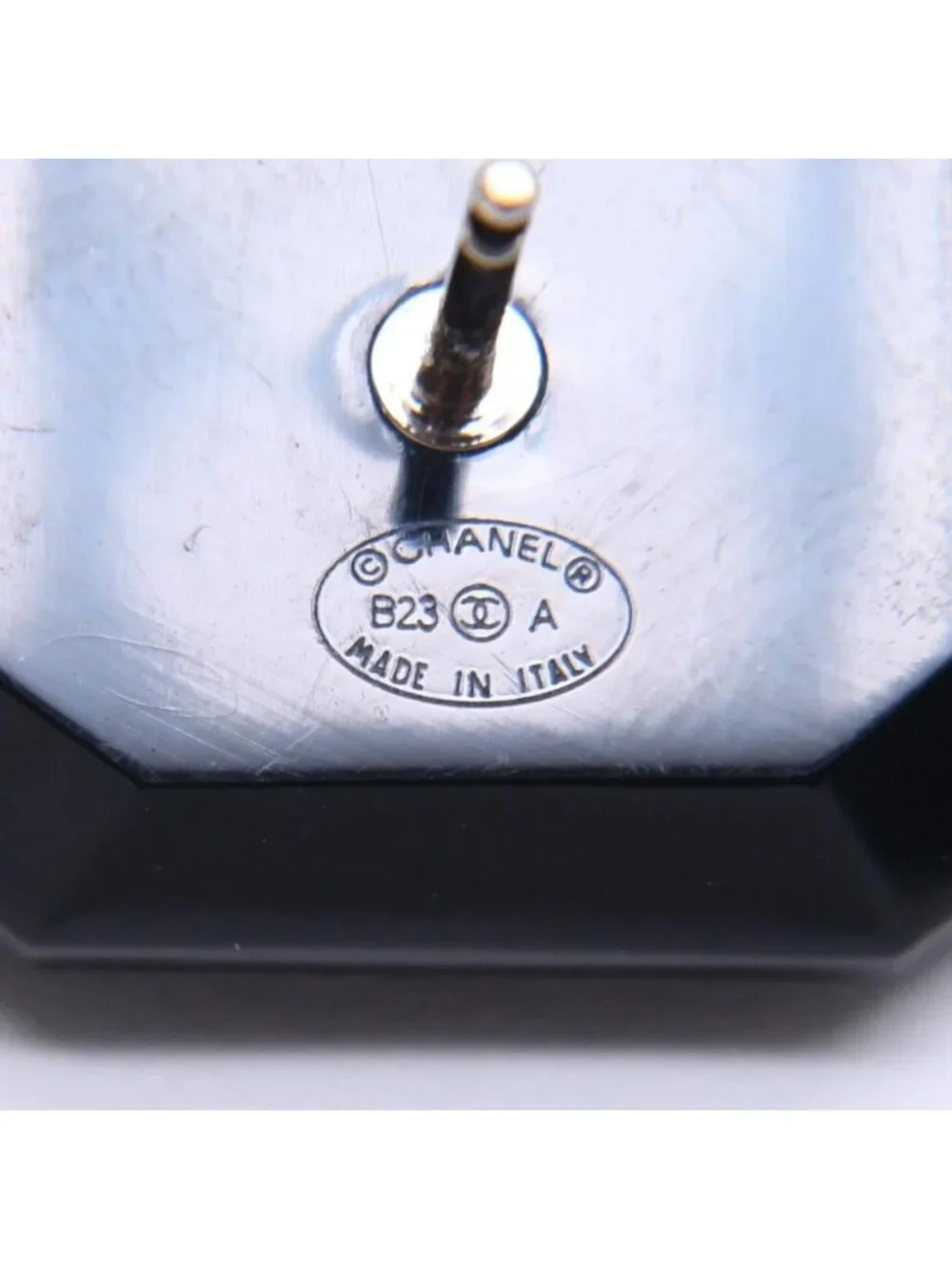 Chanel Earrings CC Logo Black Silver